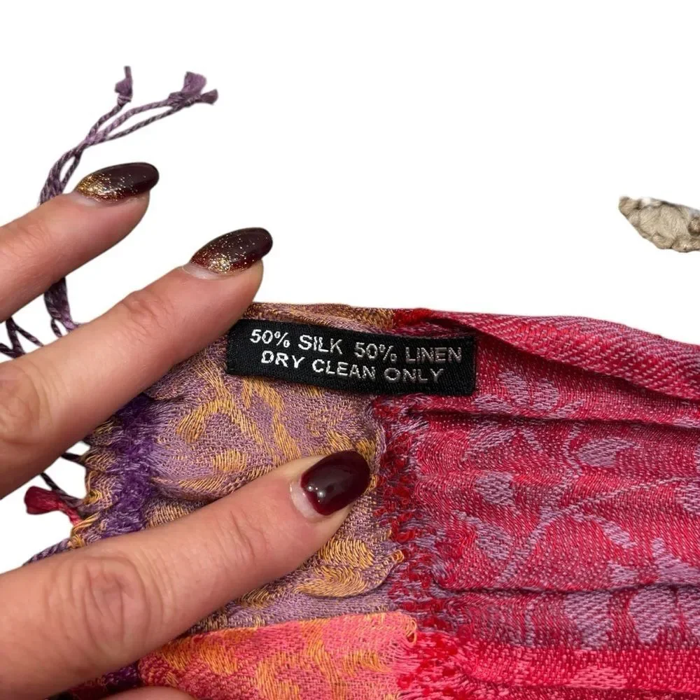 Ladies Silk and Linen Fringe End Scarf Purple, Pink‎ and Orange